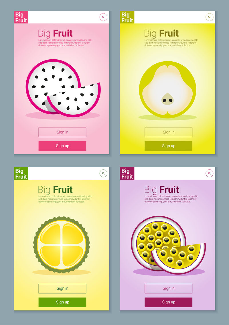 应用程序设计、矢量、插图的彩色水果横幅