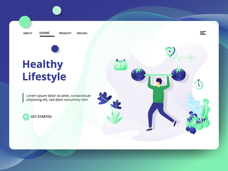 医疗健康、健康生活方式的网页设计模板-可用于登录页、网页、用户界面、横幅、模板、背景、传单-现代矢量插图风格