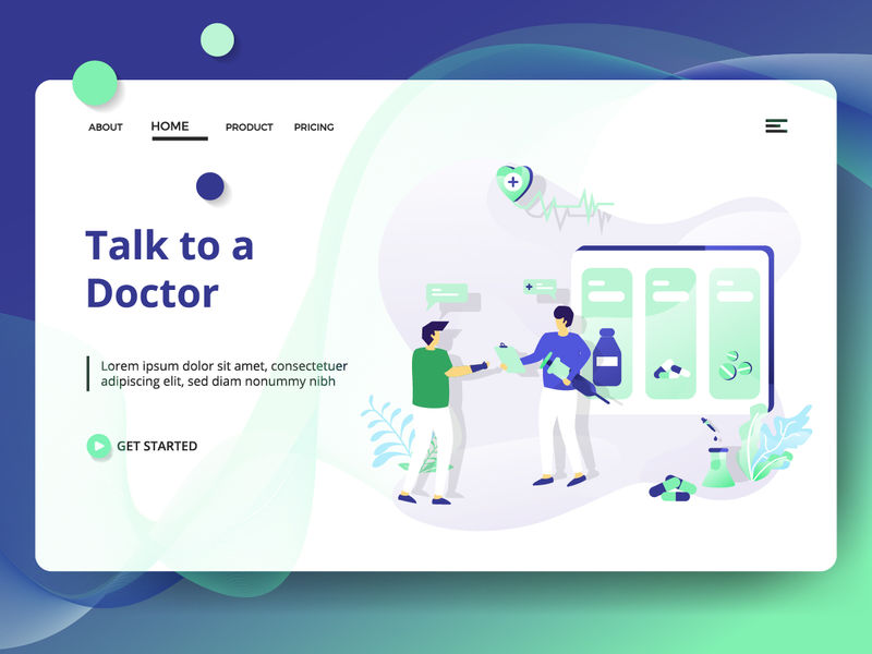 网页设计医学和健康模板-与医生交谈-可用于登录页、网页、用户界面、横幅、模板、背景、传单-现代矢量插图风格