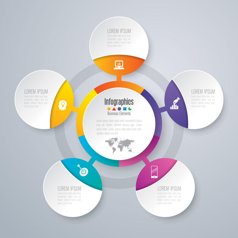 信息图形设计矢量和营销图标可用于工作流布局、图表、年报、网页设计-商业概念有5个选项-步骤或过程