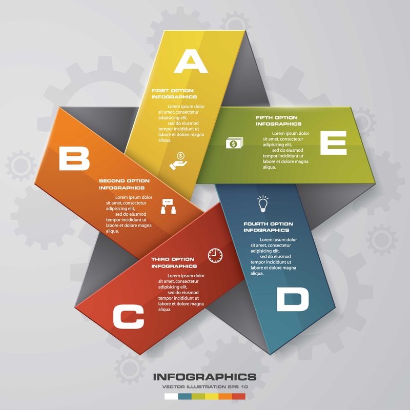 星型信息图形设计的5个步骤-矢量-模板/图形或网站布局