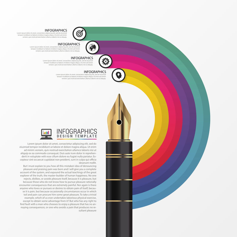 带笔的商业信息图形设计模板。矢量