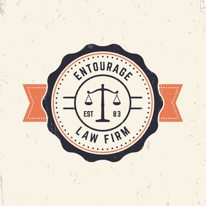 律师事务所复古圆形标志、律师事务所标志、徽章、矢量插图