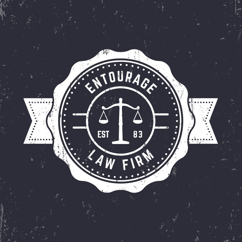 律师事务所复古圆形标志，律师事务所标志，复古徽章，深色白色，矢量插图