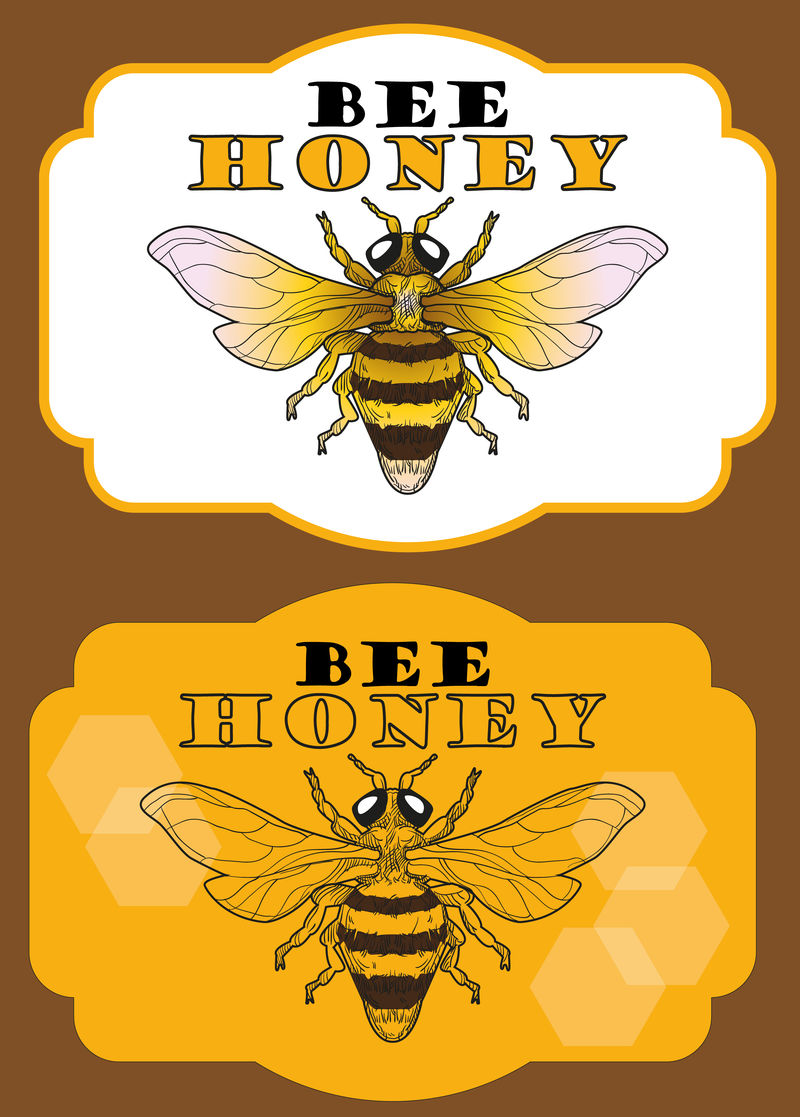 蜂蜜。商标和标签。矢量图解。
