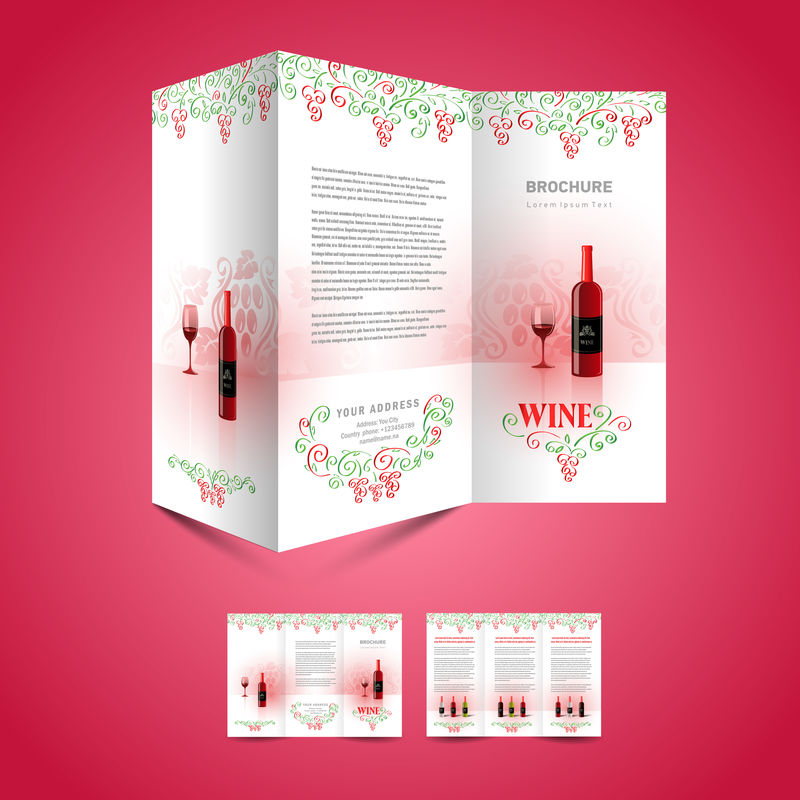 小册子设计文件夹传单模板葡萄酒红葡萄绿