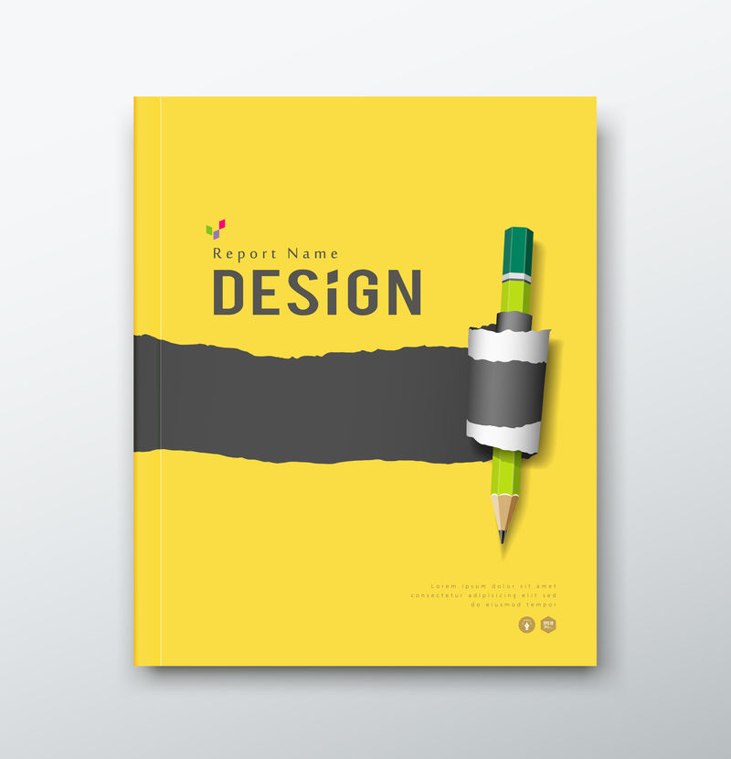 封面年报-黄色和黑色纸卷-铅笔设计背景-矢量插图