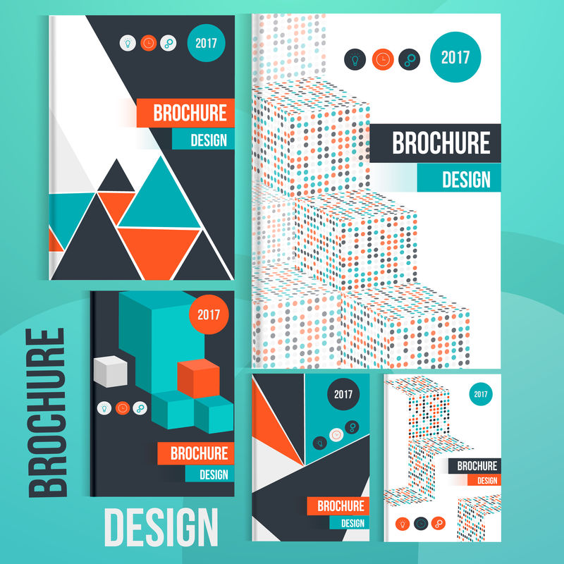 一套矢量小册子封面模板与几何形状。商业小册子封面设计，传单小册子封面，专业公司小册子封面。