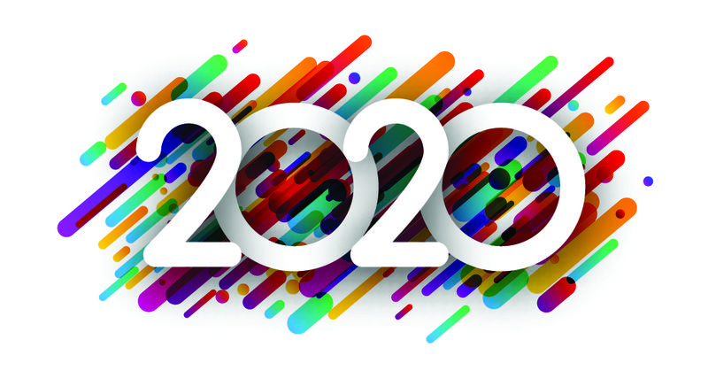 2020年新年快乐创意标牌-白色背景上有抽象的彩色画笔-节日装饰-矢量背景