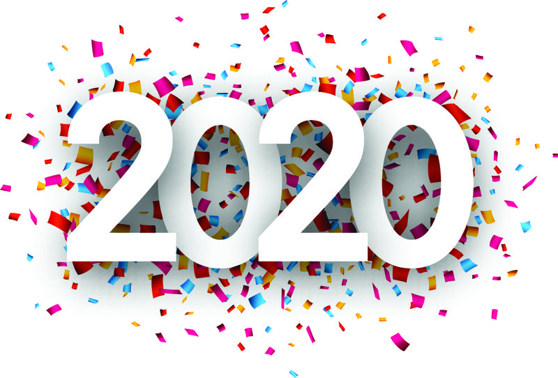 2020新年快乐-五彩纸屑-矢量纸插图