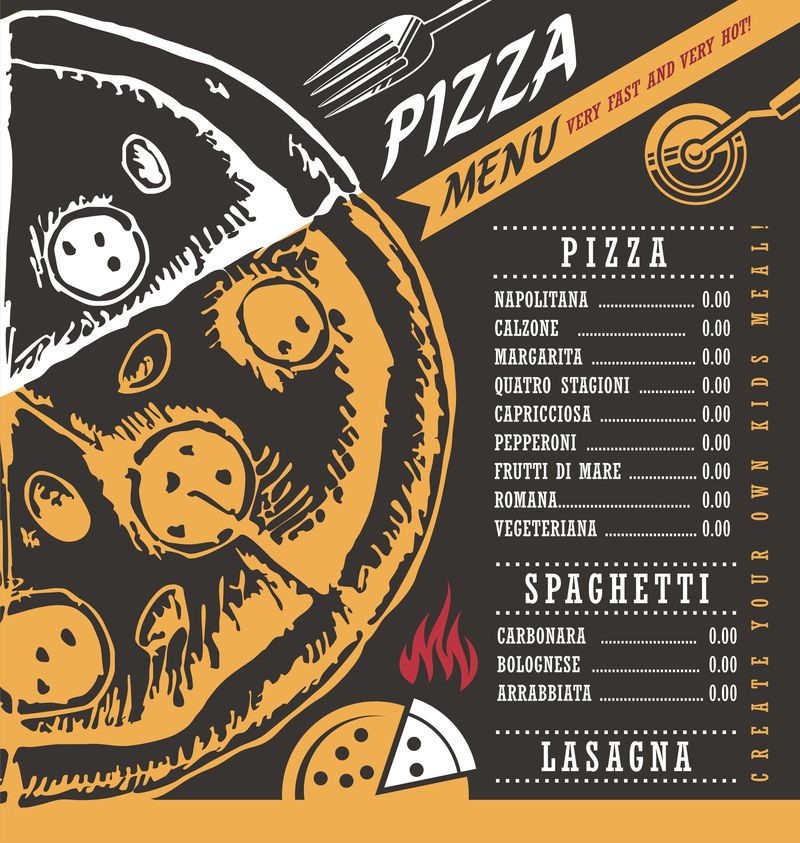 披萨菜单创意矢量设计概念-黑色黑板背景