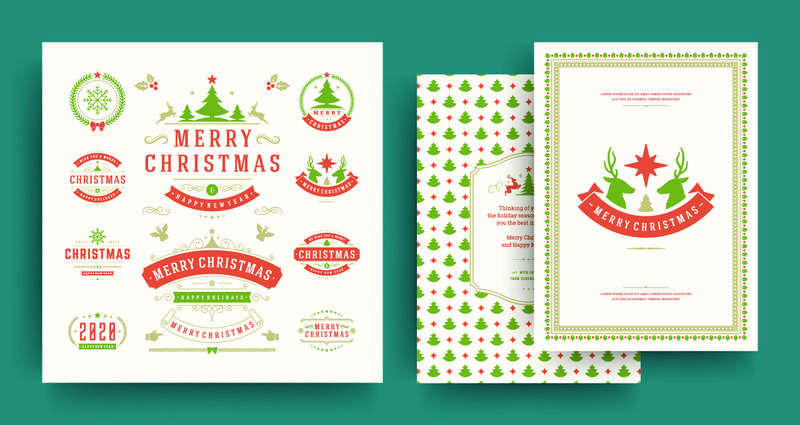 圣诞快乐贺卡模板和图案背景-与圣诞假期希望的地方排版设计-矢量插图