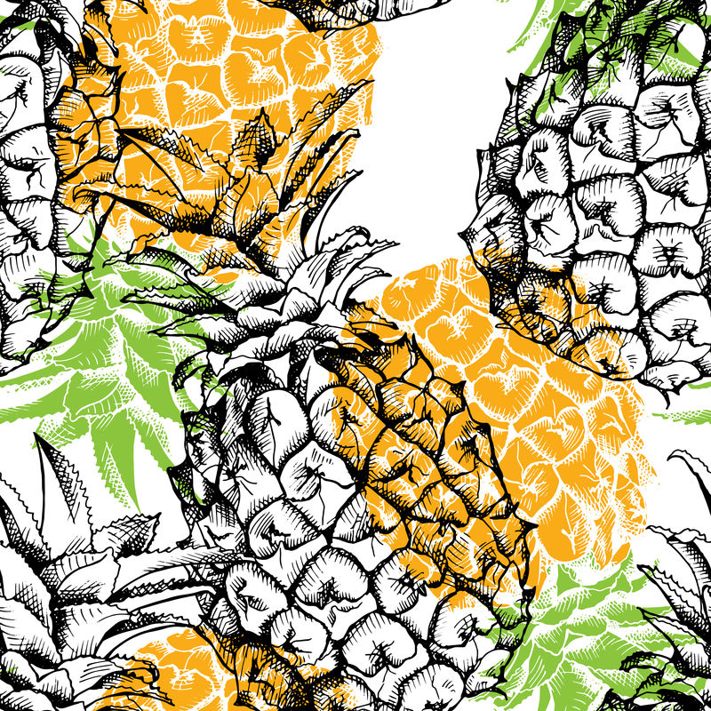 有菠萝图案的无缝多层图案-矢量图解