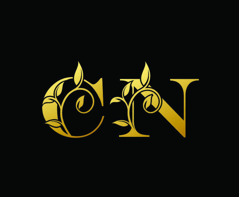 金色字母C和N-CN-豪华字母标志图标