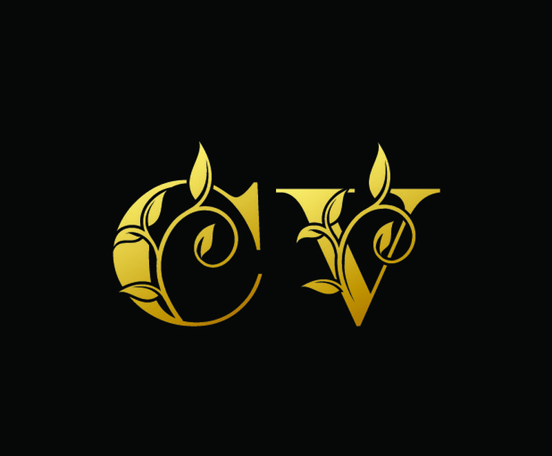 金色字母C和V-简历-豪华字母标志图标