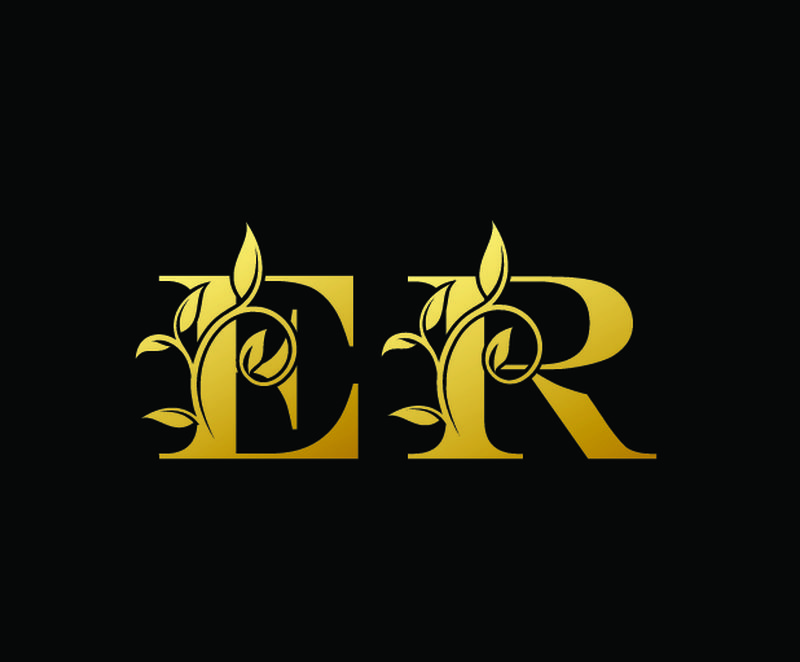 金色字母E和R-ER-豪华字母标志图标