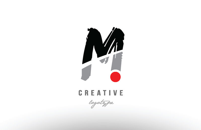 M grunge黑灰色字母标志图标设计