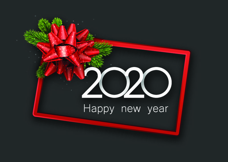 2020新年快乐-背景是红色的雪花-圣诞寒假设计-季节性贺卡-日历-小册子模板