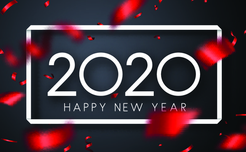 2020年新年快乐白框红迷彩贺卡-矢量背景