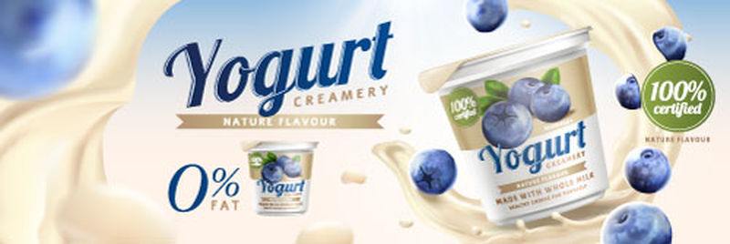 蓝莓酸奶广告-背景是奶油和水果