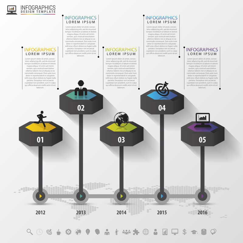 带有图标的时间线信息图形设计模板-矢量图示