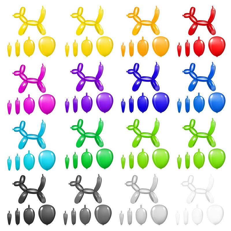 在白色背景色全矢量上设置狗气球艺术