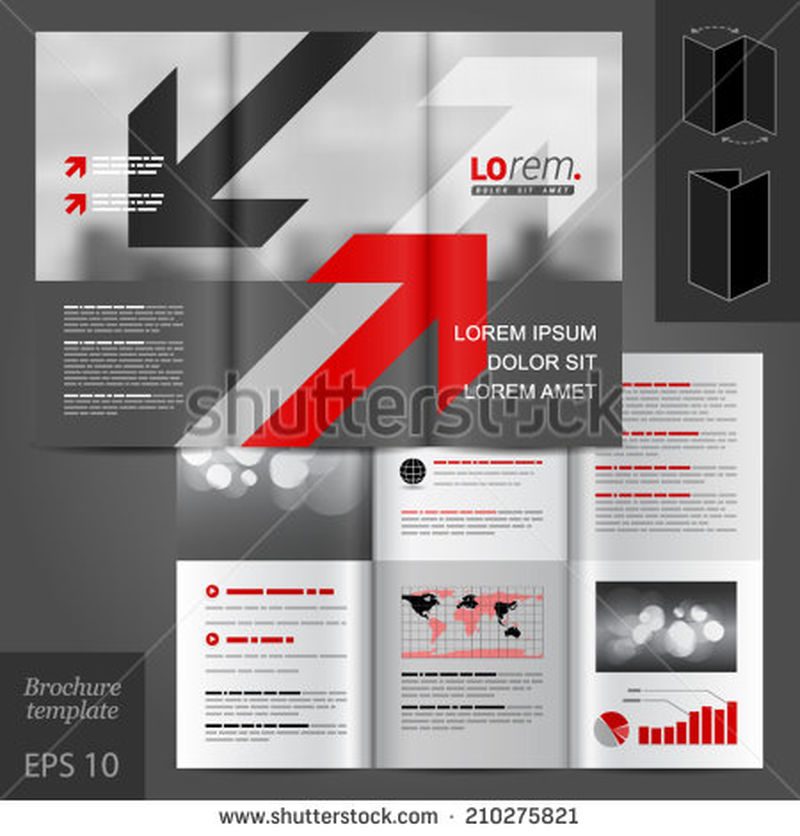红色和黑色箭头的灰色商业矢量小册子模板设计