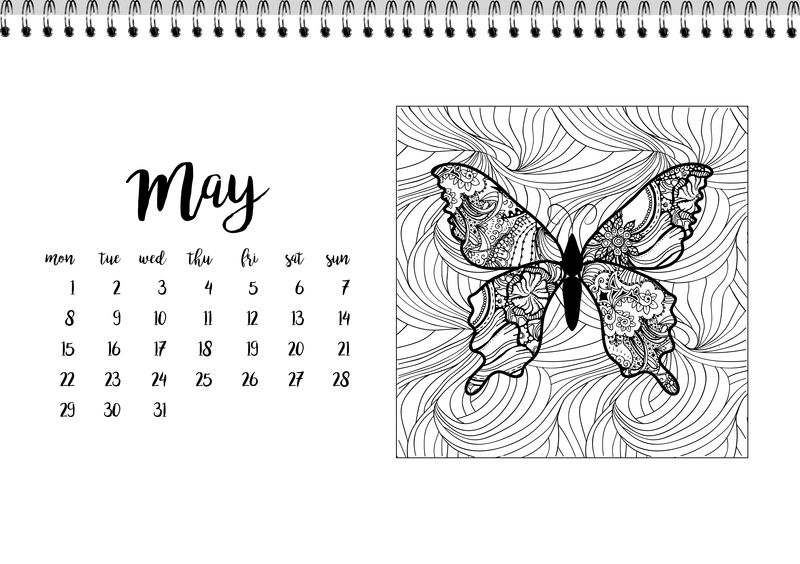 5月份的桌面日历模板。星期一开始