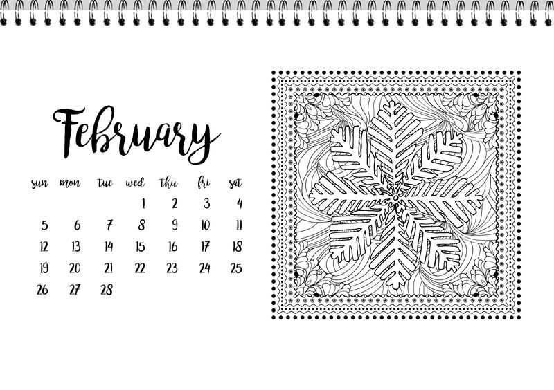 二月的桌面日历模板。星期一开始