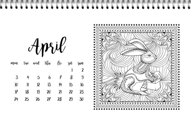 4月份的桌面日历模板。星期一开始
