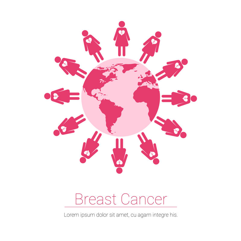 女孩数字世界地图乳腺癌意识概念
