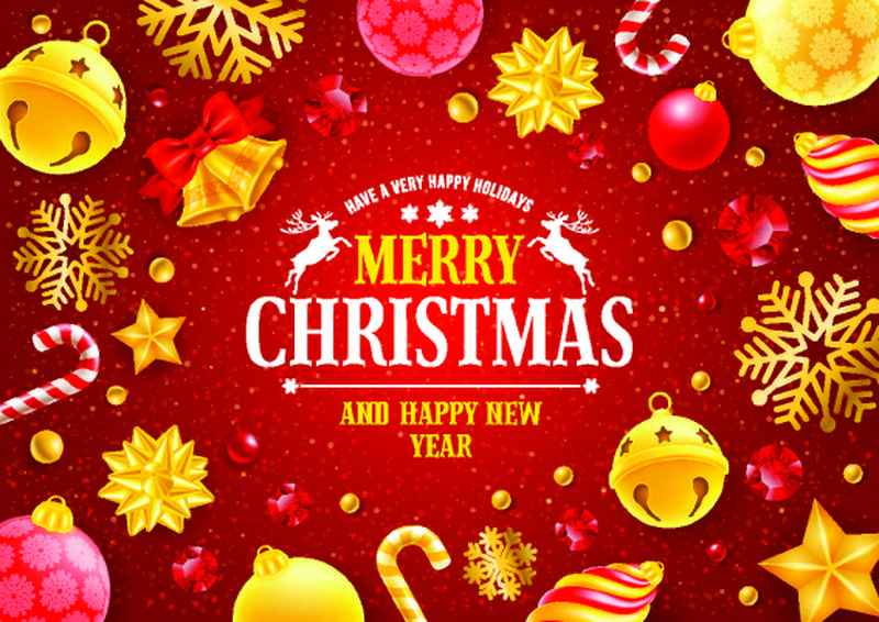 圣诞销售矢量红色背景现实杉树-球-装饰和手工刻字-手绘粉笔要素和书法题词-三维