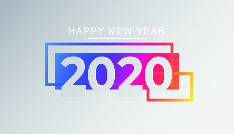 2020新年快乐文字设计-2020年商业日记封面及愿望-宣传册设计模板-卡片-横幅-矢量图解-隔离在白色背景上