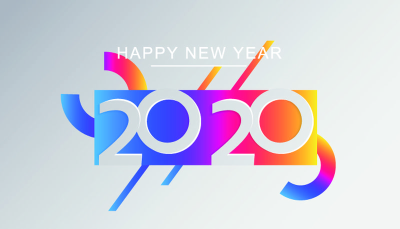 时尚半色调背景的2020年新年快乐设计卡-矢量图解.EPS 10