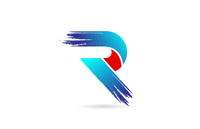 R公司用带粗刷图案的蓝红色字母