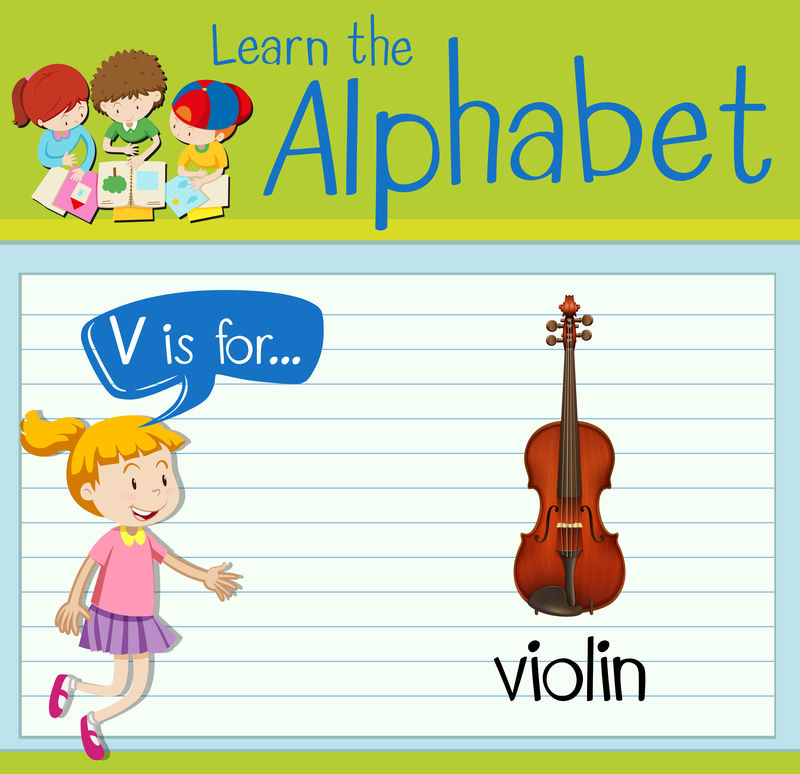 抽认卡字母V表示小提琴