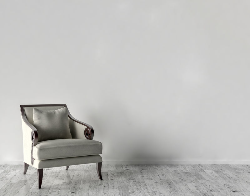 单人椅和空白画框背景