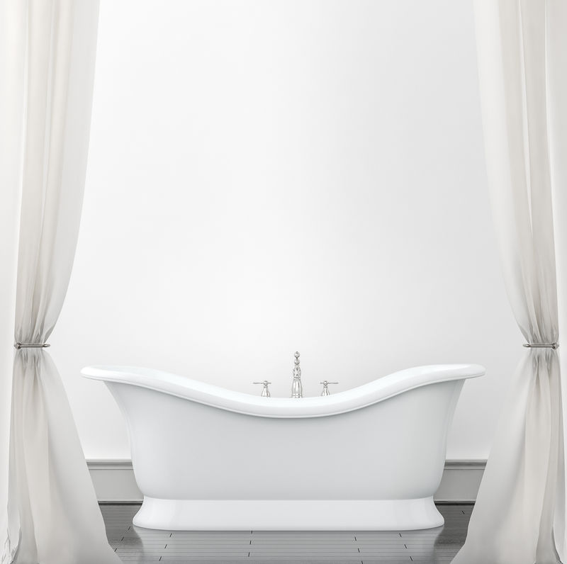 室内背景-带白色窗帘的浴室。实物模型