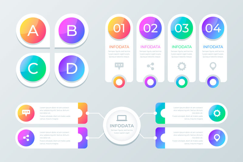 收集的彩色信息图形可用于工作流程布局、图表、数字选项、网页设计-带有选项、部分、步骤或过程的信息图形业务概念-矢量Eps 10