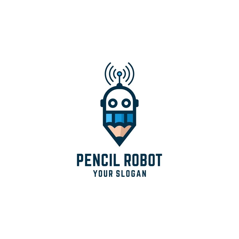 铅笔机器人标志矢量设计