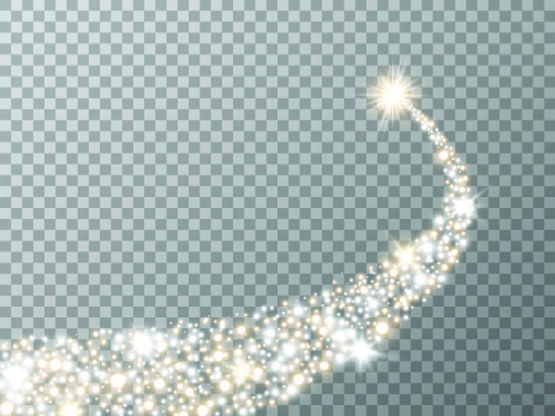 透明背景上闪烁的星星-金和银颗粒-星尘闪耀的彗星-亮尾概念-广告、海报、横幅的豪华设计-矢量图解