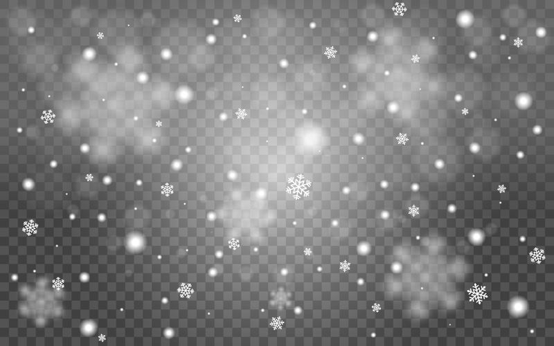 飘落的雪花-透明背景下的真实雪-白色模糊的薄片-冬季横幅-海报-网页模板-广告的圣诞纹理-矢量图解