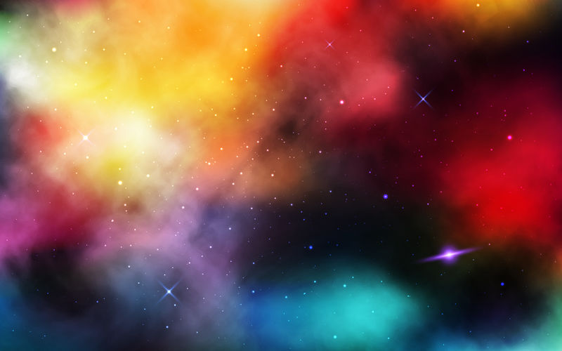 空间背景-有星尘和星云的真实宇宙-五彩缤纷的宇宙与行星和银河系-抽象的彩色星系和闪亮的恒星-矢量图解