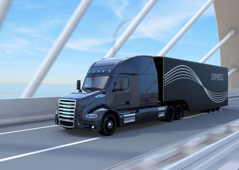 黑色燃料电池驱动的美国卡车在高速公路上行驶-三维渲染图像