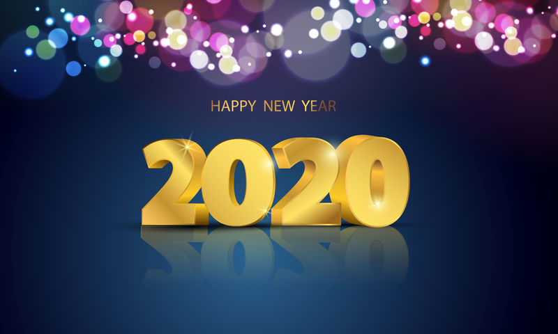 灯光波克彩色背景与党2020-新年快乐的概念