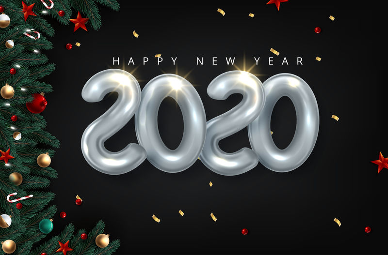 2020黄金新年快乐。数字简约风格2020气球孤立
