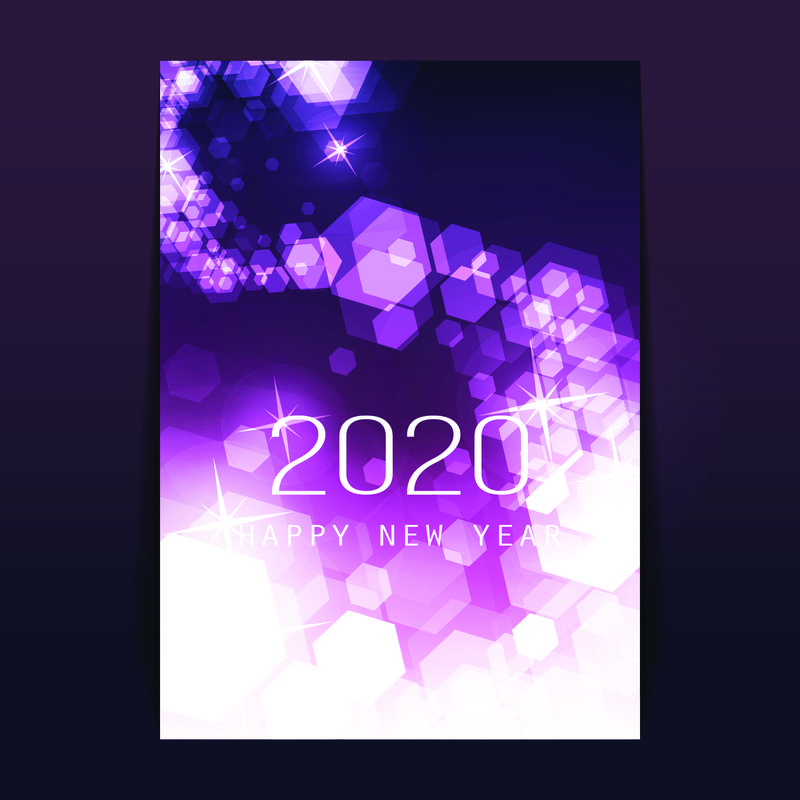 带有模糊冰冻冰晶图案的新年传单、卡片或封面设计-2020