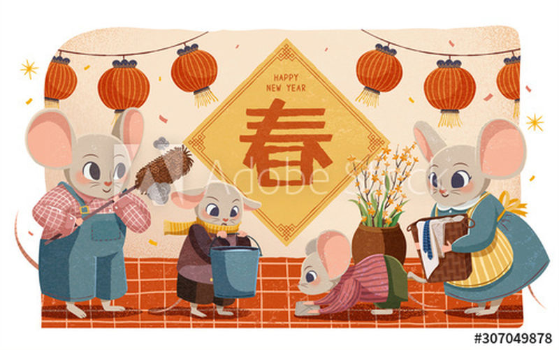 可爱的老鼠一家和大豆瓣一起做家务-中文翻译：春天