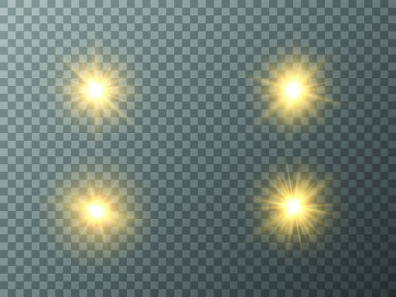 闪亮的星星-太阳的粒子和火花有着突出的效果-五彩缤纷的灯光闪烁着亮片-在透明的背景上-准备好了-载体-EPS10