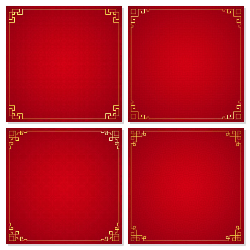 一套红色背景的东方中国边界装饰，vecto